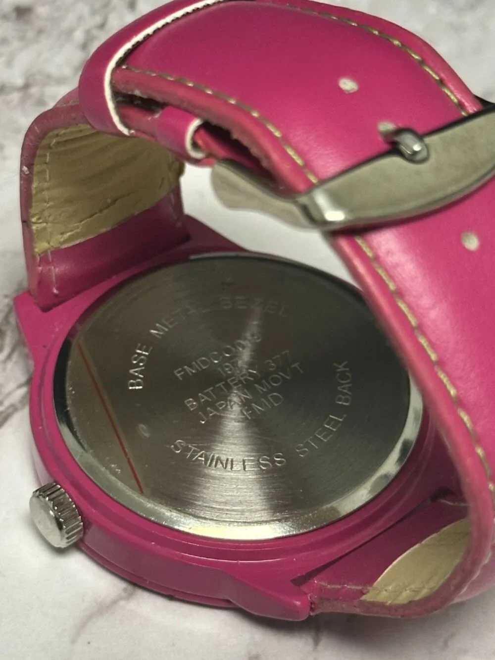 3/$30 Pink Watch Women Green Numbers Faux Leather Band Large Dial 9.5